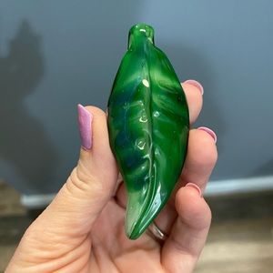 Handblown Green Glass Leaf Pendant